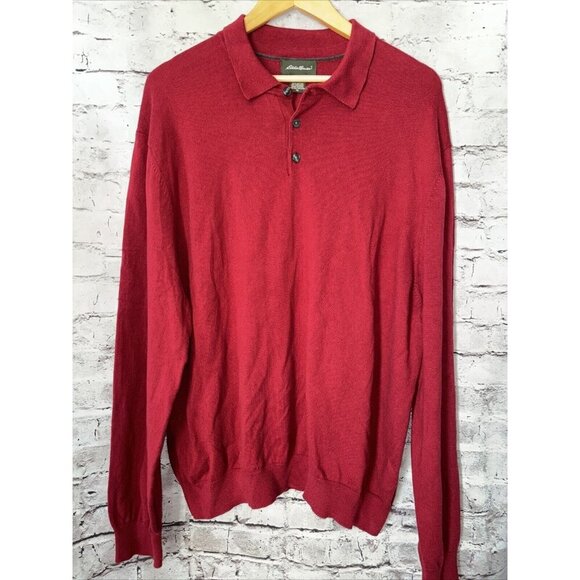 Eddie Bauer Red Collared Mens Sweater Cotton Cashmere XL Pullover - Picture 1 of 3